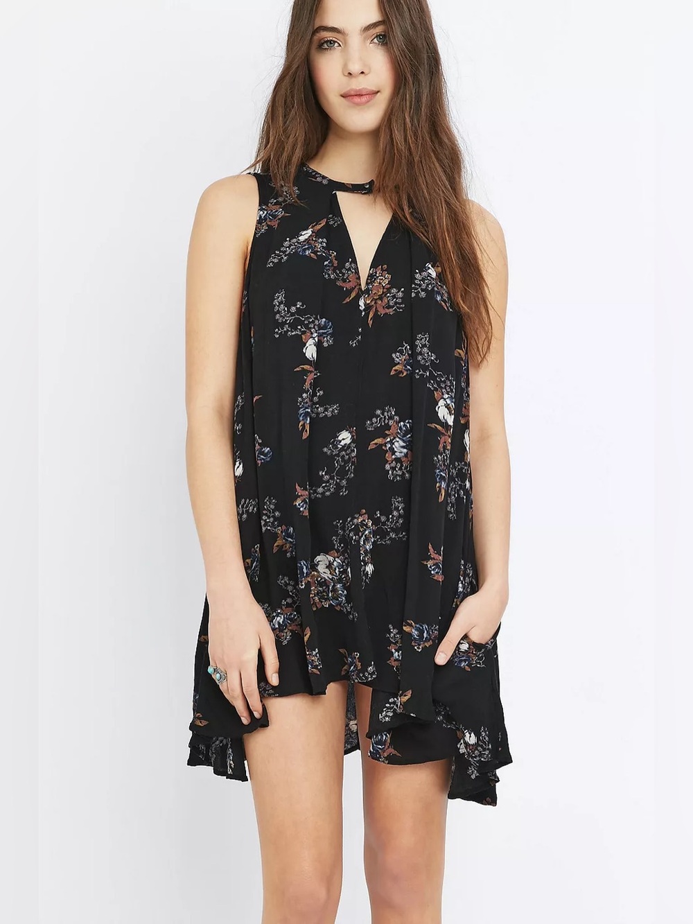 Free People Tree Black Floral Swing Dress Tunic Top Sleeveless Size XS - Picture 5 of 15